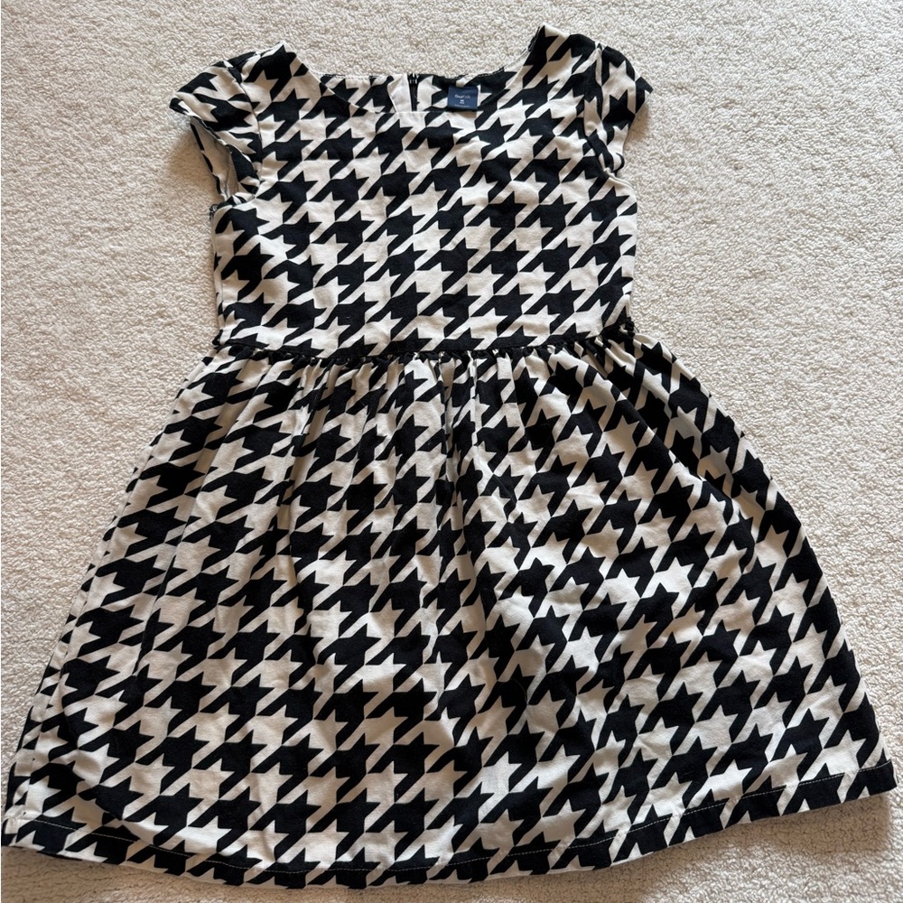 GapKids Girls Dress Houndstooth Black White 100% Cotton Knee Length M (8)